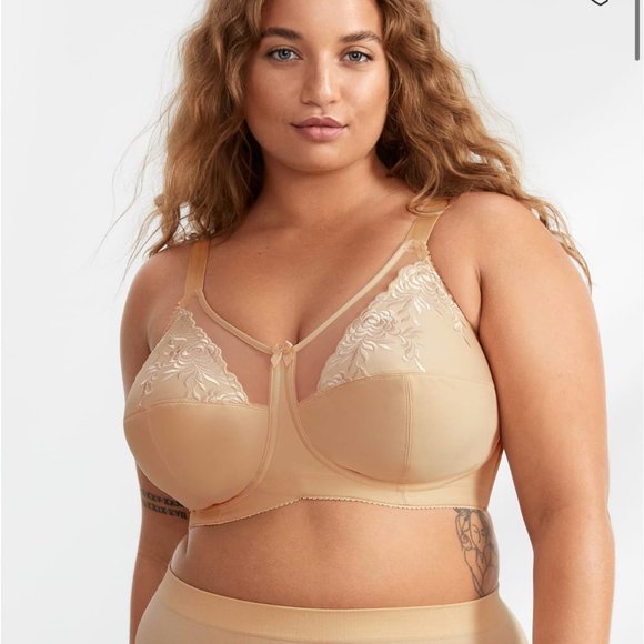 New Elila Full Figure Embroidered Microfiber Wire-Free Bra Beige 1301 - Picture 2 of 10